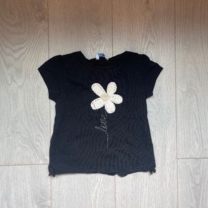 Mayoral | Short sleeve T-shirt | Black with white embroidered flower